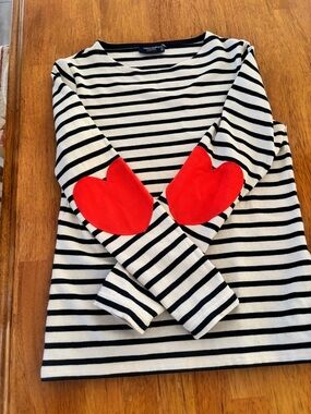 St. James Atelier Striped Long Sleeve Top with Red Heart Elbow Red Patches